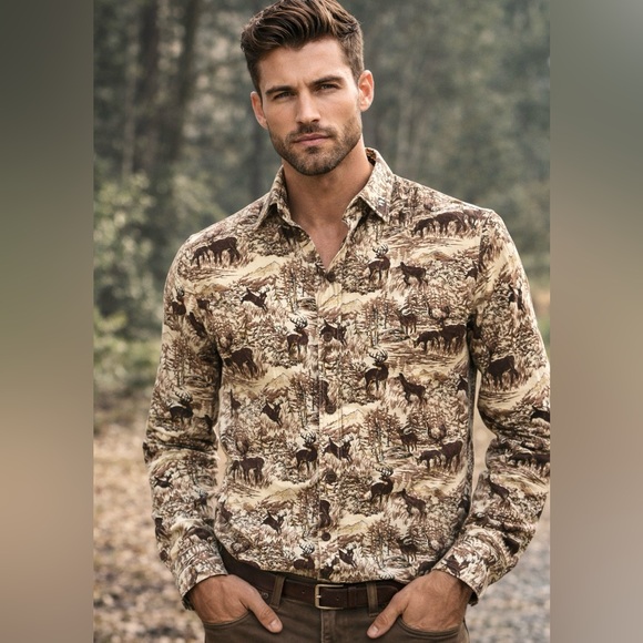 J. Crew Other - J.Crew Deer Print‎ Chamois Rare Shacket Brown Outdoors Sportsman Hunting L